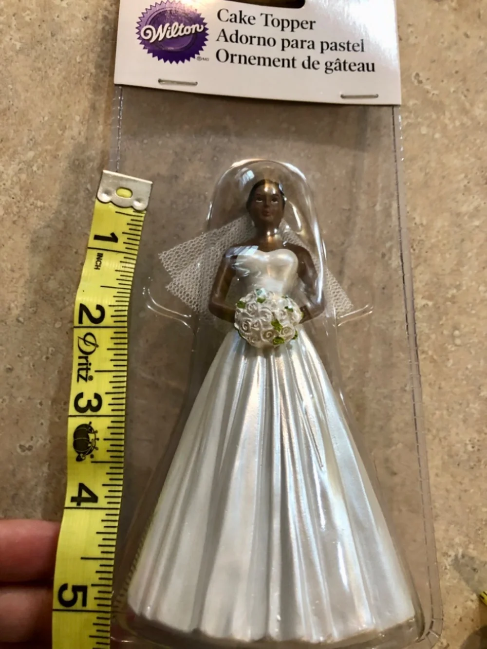 African-American bride cake topper, approximately 5 inches